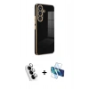 MARSİLYAN™- Galaxy A24 4G Kılıf Yankı Serisi - Siyah 3D Antistatik Seramik Nano Ekran Koruyucu + Valdez Metal Kamera Lens - GS