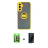MARSİLYAN™- Galaxy A24 4G Kılıf Yörünge Çizgi - Siyah 3D Antistatik Hayalet Cam Ekran Koruyucu + Raze Metal Kamera Lens - SH