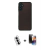 MARSİLYAN™- Galaxy A25 5G Kılıf Ahenk Çizgi Serisi - Siyah 3D Antistatik Mat Seramik Nano Ekran Koruyucu + Valdez Metal Kamera Lens - GS