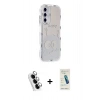 MARSİLYAN™- Galaxy A25 5G Kılıf Ahenk Modern Serisi - Şeffaf Pasifik Cam Ekran Koruyucu + Valdez Metal Kamera Lens - GS