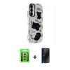 MARSİLYAN™- Galaxy A25 5G Kılıf Ahenk Modern Serisi - Siyah 3D Antistatik Hayalet Cam Ekran Koruyucu + Raze Metal Kamera Lens - GS