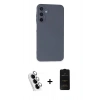 MARSİLYAN™- Galaxy A25 5G Kılıf Ahenk Serisi - Siyah 6D Antistatik Mat Seramik Hayalet Nano Ekran Koruyucu + Valdez Metal Kamera Lens - GS