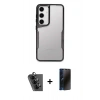 MARSİLYAN™- Galaxy A25 5G Kılıf Akış Çizgi Koleksiyonu - Siyah 3D Antistatik Hayalet Cam Ekran Koruyucu + Valdez Metal Kamera Lens - SH