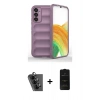 MARSİLYAN™- Galaxy A25 5G Kılıf Atlas Koleksiyonu - Siyah 6D Antistatik Mat Seramik Hayalet Nano Ekran Koruyucu + Valdez Metal Kamera Lens - SH