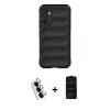 MARSİLYAN™- Galaxy A25 5G Kılıf Atlas Koleksiyonu - Siyah 6D Antistatik Mat Seramik Hayalet Nano Ekran Koruyucu + Valdez Metal Kamera Lens - GS