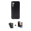 MARSİLYAN™- Galaxy A25 5G Kılıf Doruk Klasik Özel Seri - Siyah 3D Antistatik Mat Seramik Nano Ekran Koruyucu + Valdez Metal Kamera Lens - SH