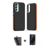 MARSİLYAN™- Galaxy A25 5G Kılıf Eksen Işık - Siyah 3D Antistatik Hayalet Cam Ekran Koruyucu + Valdez Metal Kamera Lens - SH