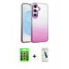 MARSİLYAN™- Galaxy A25 5G Kılıf Kıvılcım Minimal Özel Seri - Şeffaf Pasifik Cam Ekran Koruyucu + Gümüş Raze Metal Kamera Lens