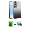 MARSİLYAN™- Galaxy A25 5G Kılıf Kıvılcım Minimal Özel Seri - Siyah 3D Antistatik Cam Ekran Koruyucu + Raze Metal Kamera Lens - SH