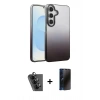 MARSİLYAN™- Galaxy A25 5G Kılıf Kıvılcım Minimal Özel Seri - Siyah 3D Antistatik Hayalet Cam Ekran Koruyucu + Valdez Metal Kamera Lens - SH