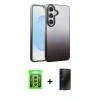 MARSİLYAN™- Galaxy A25 5G Kılıf Kıvılcım Minimal Özel Seri - Siyah 3D Antistatik Hayalet Cam Ekran Koruyucu + Raze Metal Kamera Lens - GS