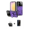 MARSİLYAN™- Galaxy A25 5G Kılıf Kıvılcım Modern Serisi - Siyah 3D Antistatik Hayalet Cam Ekran Koruyucu + Kamera Lens Koruma Cam - SF