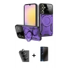 MARSİLYAN™- Galaxy A25 5G Kılıf Kıvılcım Modern Serisi - Siyah 3D Antistatik Hayalet Cam Ekran Koruyucu + Valdez Metal Kamera Lens - SH
