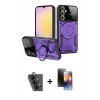 MARSİLYAN™- Galaxy A25 5G Kılıf Kıvılcım Modern Serisi - Siyah 3D Antistatik Mat Seramik Nano Ekran Koruyucu + Valdez Metal Kamera Lens - SH