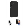 MARSİLYAN™- Galaxy A25 5G Kılıf Kozmos Yansıma Özel Seri - Siyah 3D Antistatik Mat Seramik Nano Ekran Koruyucu + Gümüş Valdez Metal Kamera Lens