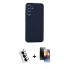 MARSİLYAN™- Galaxy A25 5G Kılıf Kozmos Yansıma Özel Seri - Siyah 3D Antistatik Mat Seramik Nano Ekran Koruyucu + Gümüş Valdez Metal Kamera Lens