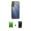MARSİLYAN™- Galaxy A25 5G Kılıf Vadi Minimal - Siyah 3D Antistatik Hayalet Cam Ekran Koruyucu + Raze Metal Kamera Lens - SH