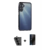 MARSİLYAN™- Galaxy A25 5G Kılıf Vadi Minimal - Siyah 3D Antistatik Hayalet Cam Ekran Koruyucu + Valdez Metal Kamera Lens - SH