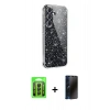 MARSİLYAN™- Galaxy A25 5G Kılıf Yankı Doku Prime - Siyah 3D Antistatik Hayalet Cam Ekran Koruyucu + Raze Metal Kamera Lens - SH