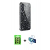 MARSİLYAN™- Galaxy A25 5G Kılıf Yankı Doku Prime - Siyah 3D Antistatik Seramik Nano Ekran Koruyucu + Raze Metal Kamera Lens - GS