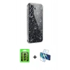 MARSİLYAN™- Galaxy A25 5G Kılıf Yankı Doku Prime - Siyah 3D Antistatik Seramik Nano Ekran Koruyucu + Raze Metal Kamera Lens - SH