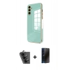 MARSİLYAN™- Galaxy A25 5G Kılıf Yankı Serisi - Siyah 3D Antistatik Hayalet Cam Ekran Koruyucu + Valdez Metal Kamera Lens - SH
