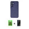 MARSİLYAN™- Galaxy A25 5G Kılıf Zirve Form - Siyah 3D Antistatik Hayalet Cam Ekran Koruyucu + Raze Metal Kamera Lens - SH