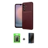 MARSİLYAN™- Galaxy A26 Kılıf Eksen Form Prime - Siyah 3D Antistatik Hayalet Cam Ekran Koruyucu + Raze Metal Kamera Lens - SH