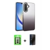 MARSİLYAN™- Galaxy A26 Kılıf Kıvılcım Minimal Özel Seri - Siyah 3D Antistatik Hayalet Cam Ekran Koruyucu + Raze Metal Kamera Lens - GS