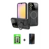 MARSİLYAN™- Galaxy A26 Kılıf Kıvılcım Modern Serisi - Siyah 3D Antistatik Hayalet Cam Ekran Koruyucu + Raze Metal Kamera Lens - GS