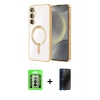 MARSİLYAN™- Galaxy A26 Kılıf Nova Işık Özel Seri - Siyah 3D Antistatik Hayalet Cam Ekran Koruyucu + Raze Metal Kamera Lens - GS