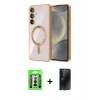 MARSİLYAN™- Galaxy A26 Kılıf Nova Işık Özel Seri - Siyah 3D Antistatik Hayalet Cam Ekran Koruyucu + Raze Metal Kamera Lens - GS