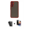 MARSİLYAN™- Galaxy A34 5G Kılıf Ahenk Çizgi Serisi - Siyah 3D Antistatik Mat Seramik Nano Ekran Koruyucu + Valdez Metal Kamera Lens - SH