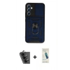 MARSİLYAN™- Galaxy A34 5G Kılıf Ahenk Klasik - Şeffaf Pasifik Cam Ekran Koruyucu + Valdez Metal Kamera Lens - SH