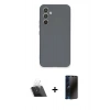MARSİLYAN™- Galaxy A34 5G Kılıf Ahenk Serisi - Siyah 3D Antistatik Hayalet Cam Ekran Koruyucu + Kamera Lens Koruma Cam - SF