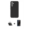 MARSİLYAN™- Galaxy A34 5G Kılıf Ahenk Serisi - Siyah 3D Antistatik Hayalet Cam Ekran Koruyucu + Kamera Lens Koruma Cam - SF