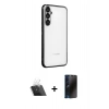 MARSİLYAN™- Galaxy A34 5G Kılıf Vadi Minimal - Siyah 3D Antistatik Hayalet Cam Ekran Koruyucu + Kamera Lens Koruma Cam - SF