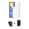 MARSİLYAN™- Galaxy A34 5G Kılıf Yörünge Form - Siyah 3D Antistatik Hayalet Cam Ekran Koruyucu + Valdez Metal Kamera Lens - SH