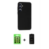 MARSİLYAN™- Galaxy A35 5G Kılıf Ahenk Serisi - Siyah 6D Antistatik Mat Seramik Hayalet Nano Ekran Koruyucu + Raze Metal Kamera Lens - GS