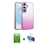 MARSİLYAN™- Galaxy A35 5G Kılıf Kıvılcım Minimal Özel Seri - Siyah 3D Antistatik Seramik Nano Ekran Koruyucu + Gümüş Raze Metal Kamera Lens