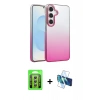 MARSİLYAN™- Galaxy A35 5G Kılıf Kıvılcım Minimal Özel Seri - Siyah 3D Antistatik Seramik Nano Ekran Koruyucu + Gümüş Raze Metal Kamera Lens