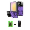 MARSİLYAN™- Galaxy A35 5G Kılıf Kıvılcım Modern Serisi - Siyah 3D Antistatik Hayalet Cam Ekran Koruyucu + Raze Metal Kamera Lens - GS