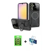 MARSİLYAN™- Galaxy A35 5G Kılıf Kıvılcım Modern Serisi - Siyah 3D Antistatik Seramik Nano Ekran Koruyucu + Raze Metal Kamera Lens - GS