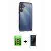 MARSİLYAN™- Galaxy A35 5G Kılıf Vadi Minimal - Siyah 3D Antistatik Hayalet Cam Ekran Koruyucu + Raze Metal Kamera Lens - GS