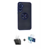 MARSİLYAN™- Galaxy A35 5G Kılıf Yörünge Çizgi - Siyah 3D Antistatik Cam Ekran Koruyucu + Kamera Lens Koruma Cam - SF