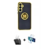 MARSİLYAN™- Galaxy A35 5G Kılıf Yörünge Çizgi - Siyah 3D Antistatik Cam Ekran Koruyucu + Kamera Lens Koruma Cam - SF