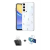 MARSİLYAN™- Galaxy A35 5G Kılıf Yörünge Form - Siyah 3D Antistatik Cam Ekran Koruyucu + Kamera Lens Koruma Cam - SF