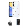 MARSİLYAN™- Galaxy A35 5G Kılıf Yörünge Form - Siyah 3D Antistatik Hayalet Cam Ekran Koruyucu + Kamera Lens Koruma Cam - SF
