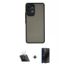 MARSİLYAN™- Galaxy A53 5G Kılıf Ahenk Çizgi Serisi - Siyah 3D Antistatik Hayalet Cam Ekran Koruyucu + Kamera Lens Koruma Cam - SF