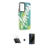 MARSİLYAN™- Galaxy A54 5G Kılıf Siluet Çizgi Koleksiyonu - Siyah 3D Antistatik Hayalet Cam Ekran Koruyucu + Kamera Lens Koruma Cam - SF